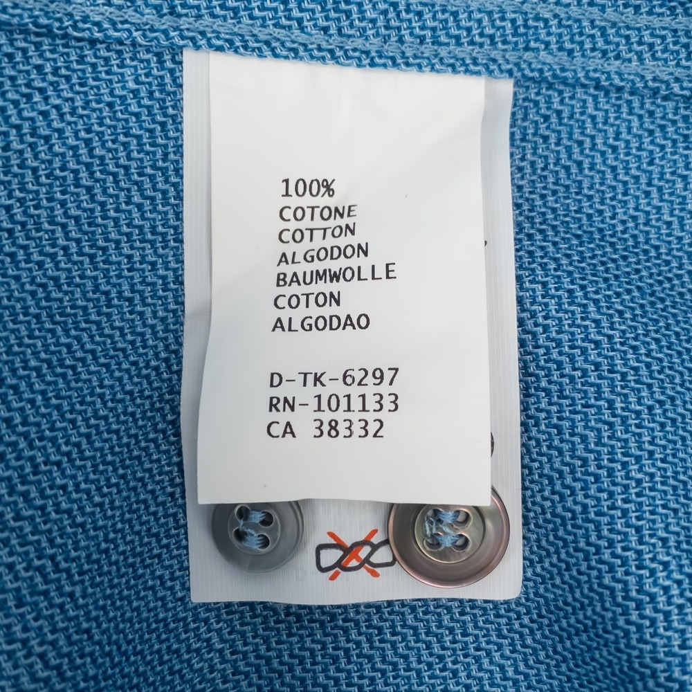 Ermenegildo Zegna Button Down Mens Shirt XL Blue Textured Long Sleeve All Cotton - Picture 9 of 15